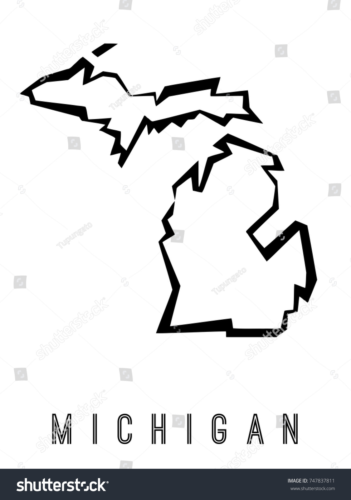 Michigan Map Outline Us State Shape Sharp Royalty Free Stock Vector 747837811 8539