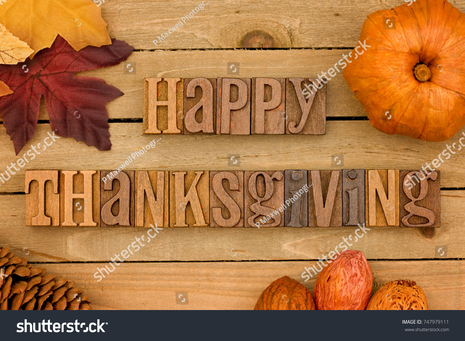 Thanksgiving Themed Background on a Wooden Board #747979111