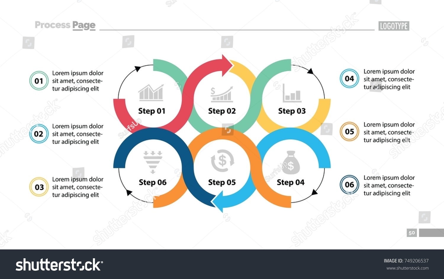 Six Steps Process Chart Design Royalty Free Stock Vector 749206537 8555
