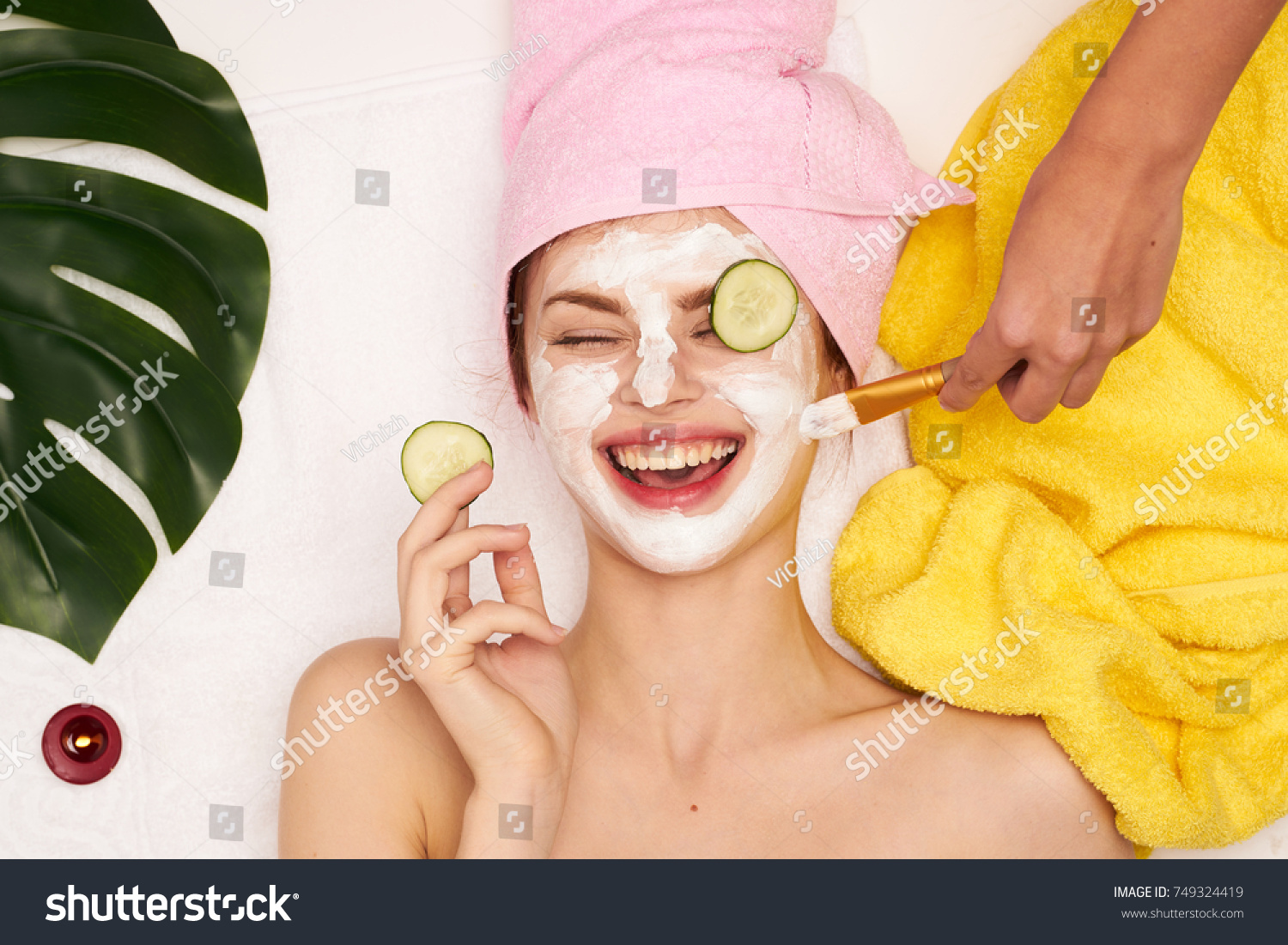 cosmetic procedures, mask for skin care, woman young, spa salon                                #749324419