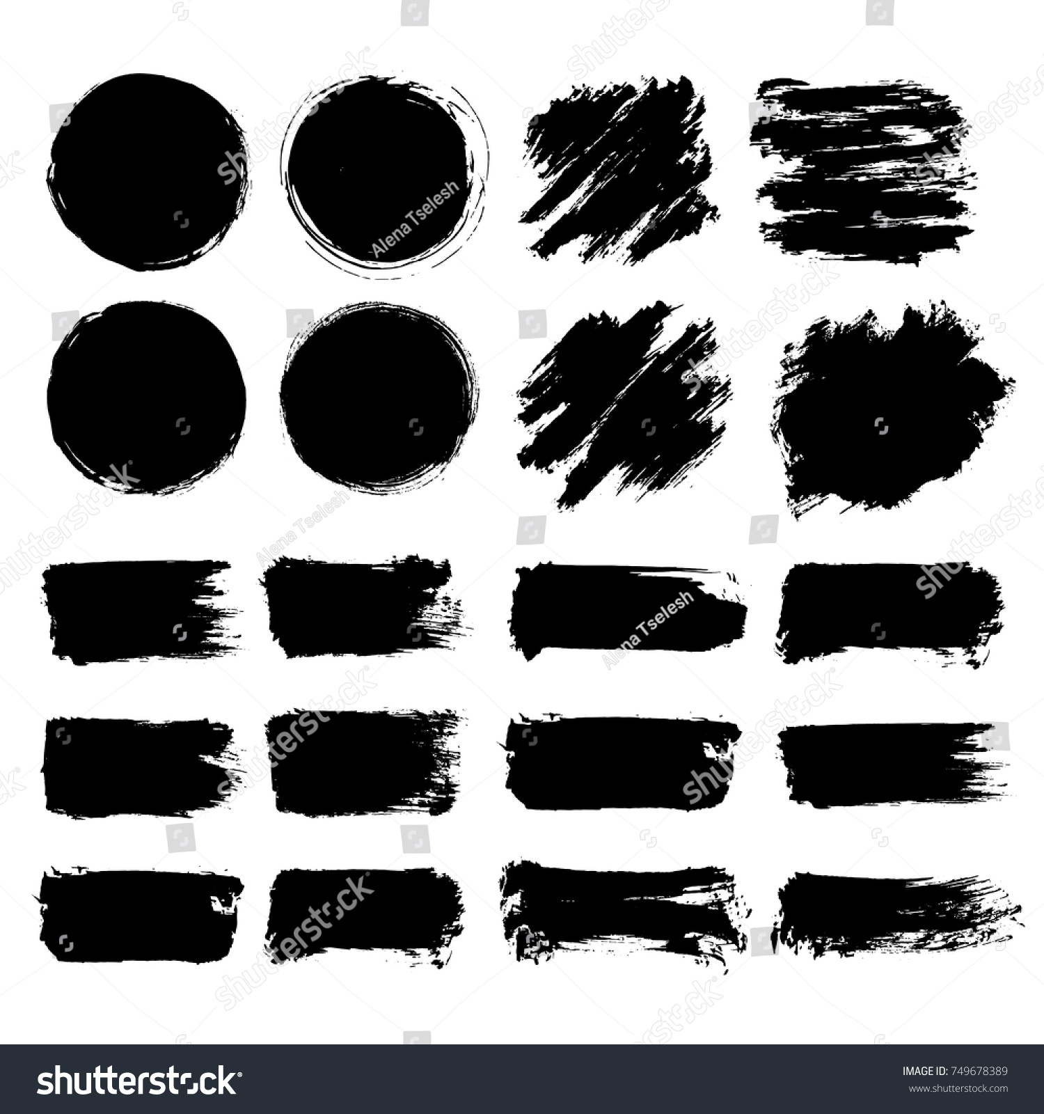 Black Friday set. Blots, banners, labels, backgrounds, brushes. Black Paint/ink texture. Vector illustration #749678389