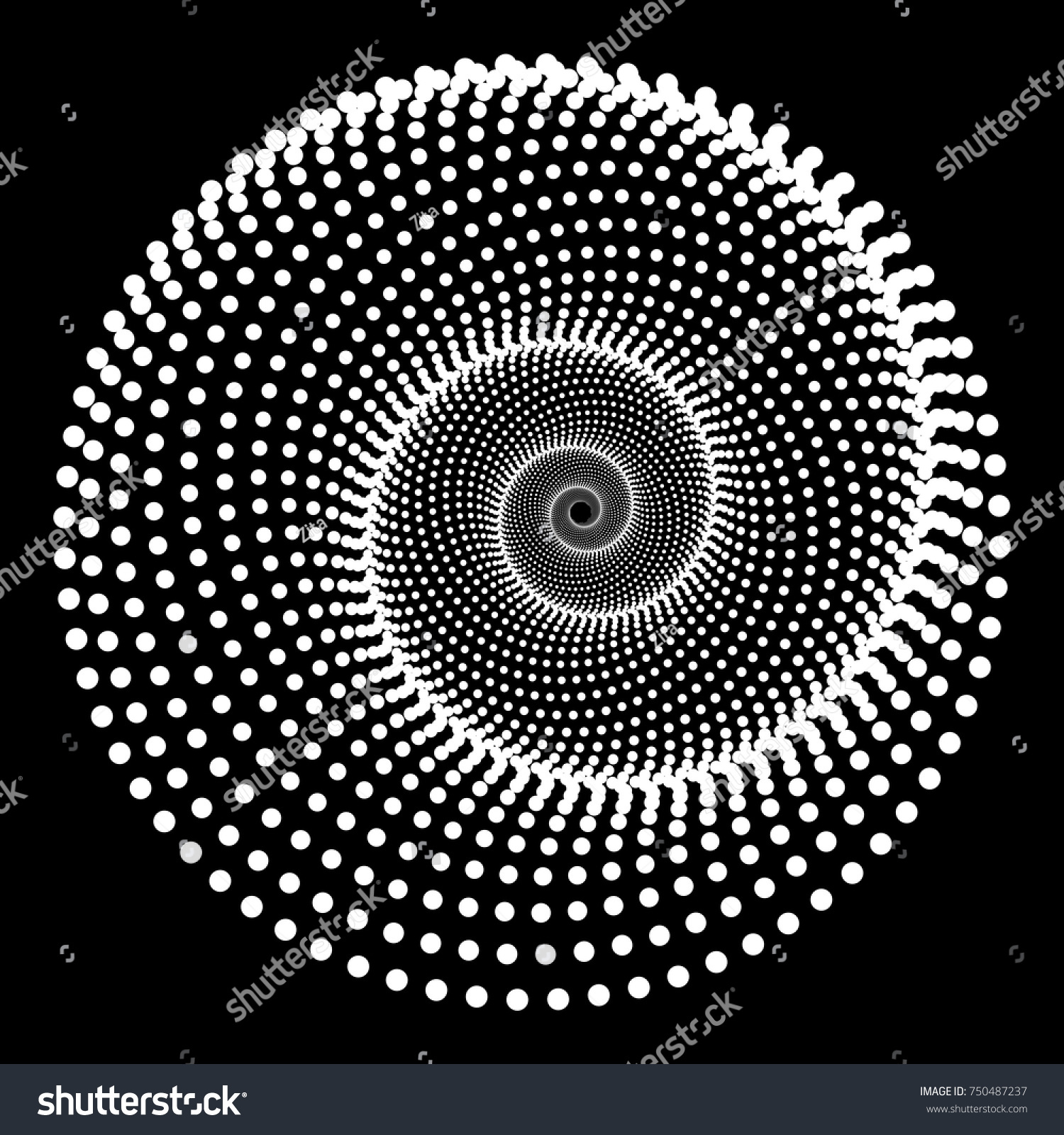 Flat Vector Computer Generated Phyllotaxis Dotted Helix Fractal - Generative Op Art   #750487237