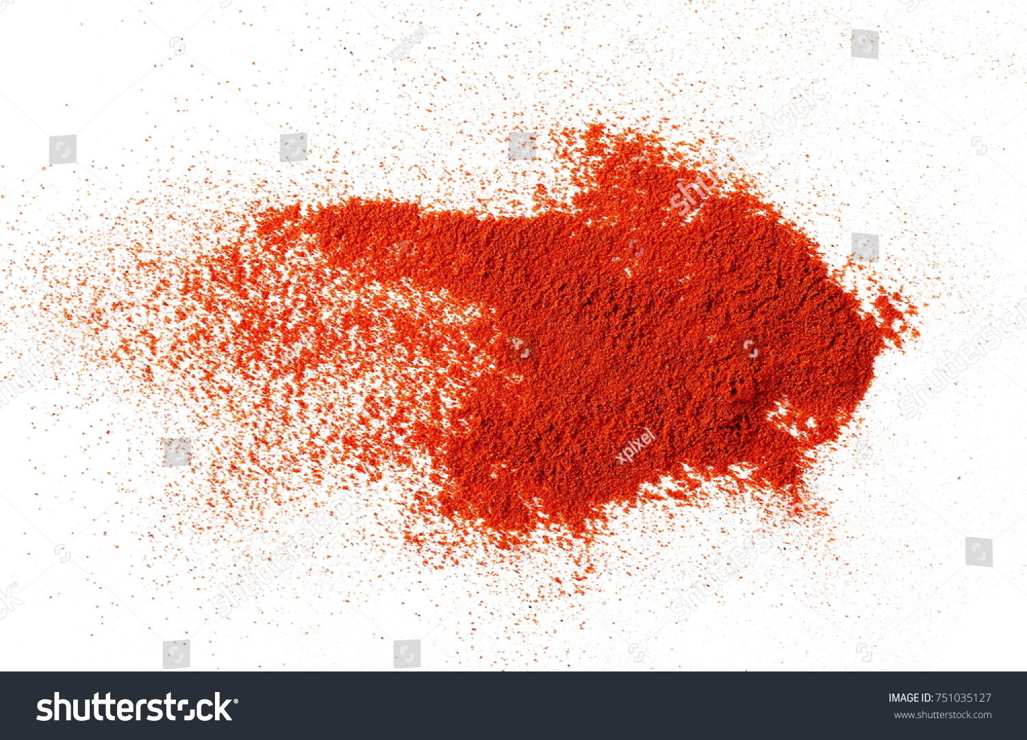 Pile of red paprika powder isolated on white background, top view #751035127