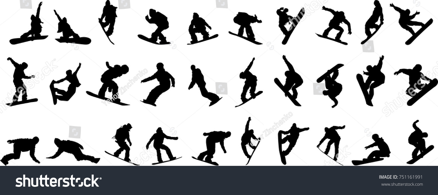 Silhouette of a snowboarder isolated on a white background.  #751161991