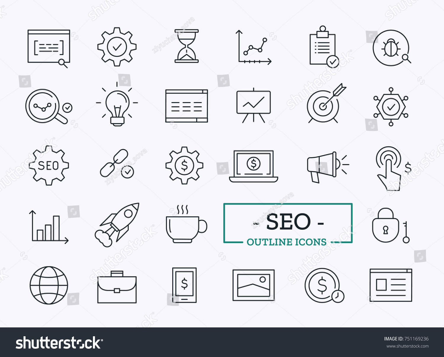 Search Engine Optimization Vector Outline Icons. SEO Elements. #751169236