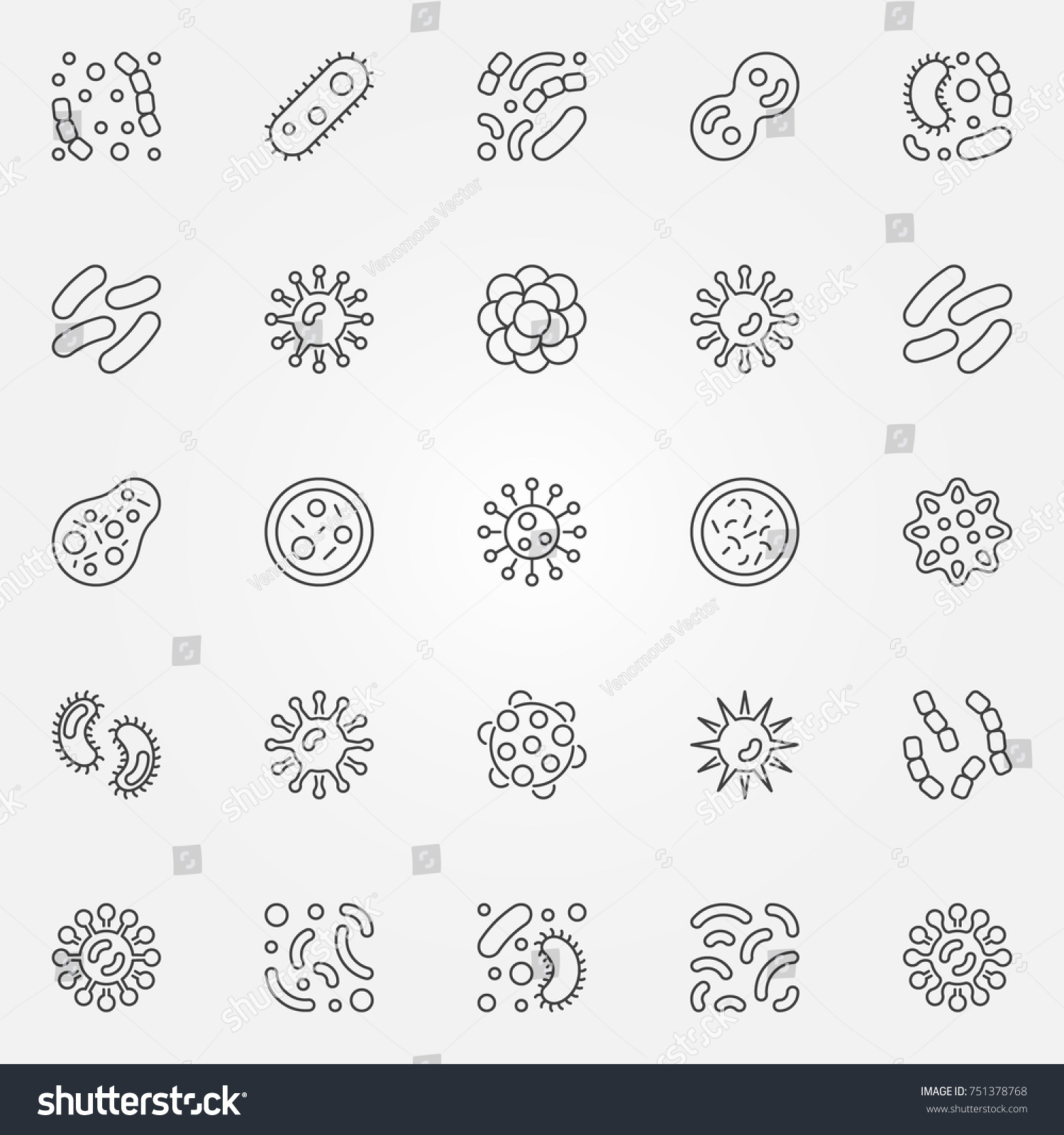 Bacteria icons set - vector collection of virus and pathogen concept symbols in thin line style #751378768