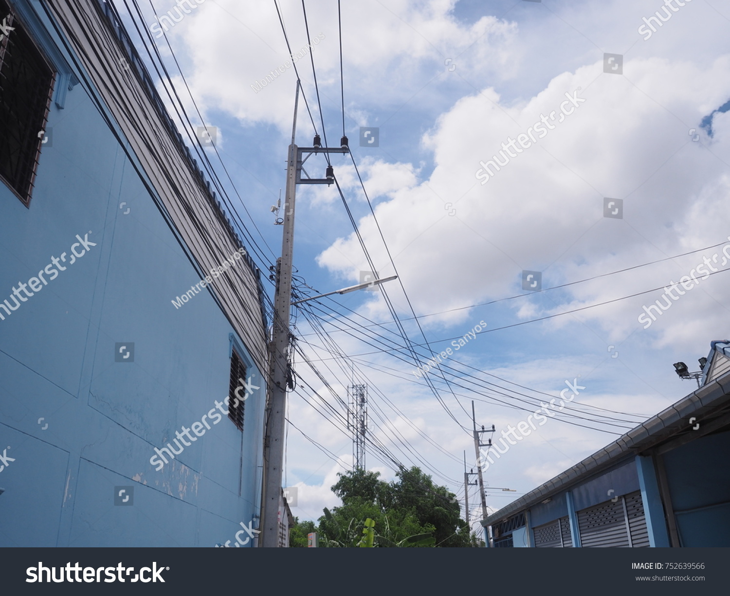 Electrical cable on sky in Thailand #752639566