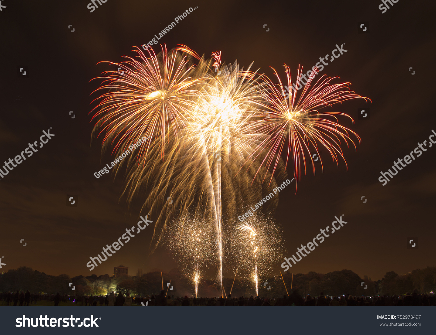 Bonfire night celebrations with a fireworks show at Sefton Park, Liverpool, UK. On 5th November #752978497