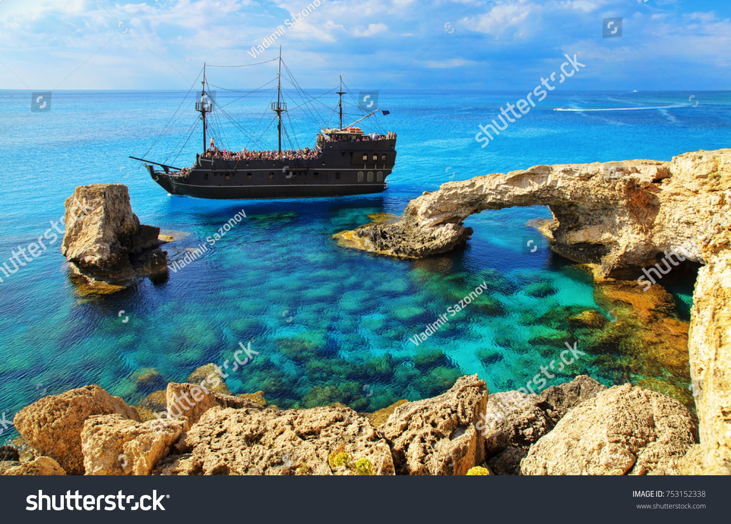 Pirate ship sailing near famous Bridge of Love near Ayia Napa, Cyprus. Natural rock arch (bridge lovers) near of Ayia Napa, Cyprus.
Holidays at Ayia Napa Resort, Republic of Cyprus #753152338