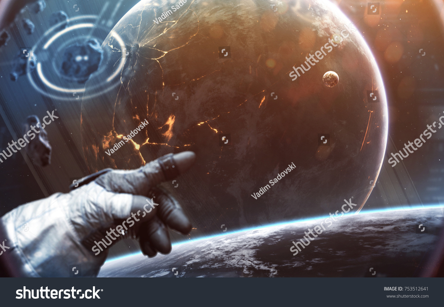 Brave astronaut spacewalking at the alien planet orbit. People in space. Elements of this image furnished by NASA #753512641