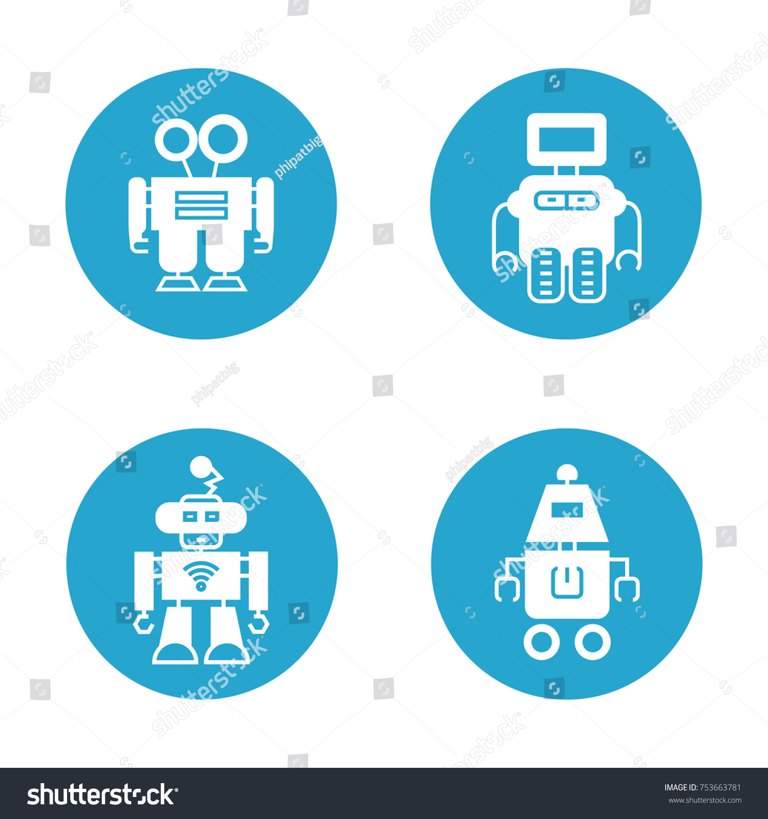 robot icons in round buttons - Royalty Free Stock Vector 753663781 ...