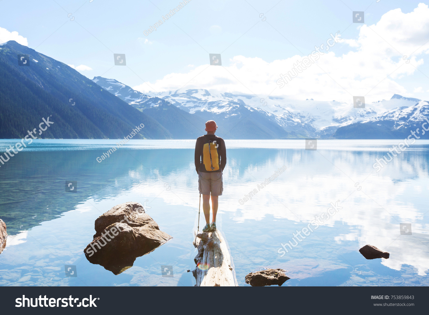 Hike to turquoise waters of picturesque Garibaldi Lake near Whistler, BC, Canada. Very popular hike destination in British Columbia. #753859843