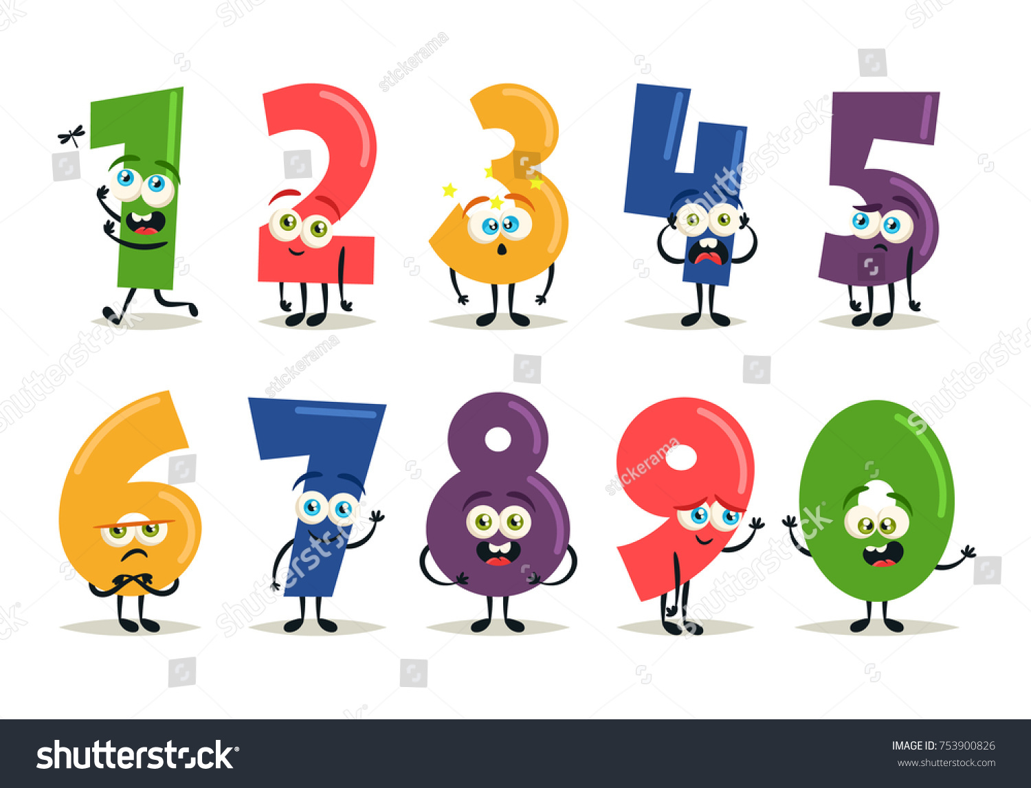 Funny Cartoon Numbers Vector Set Royalty Free Stock Vector 753900826 