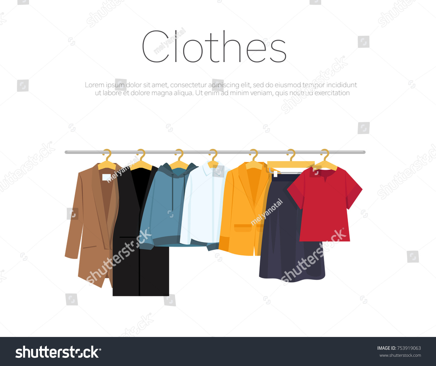 Men's and woman's clothes on hangers, vector illustration #753919063