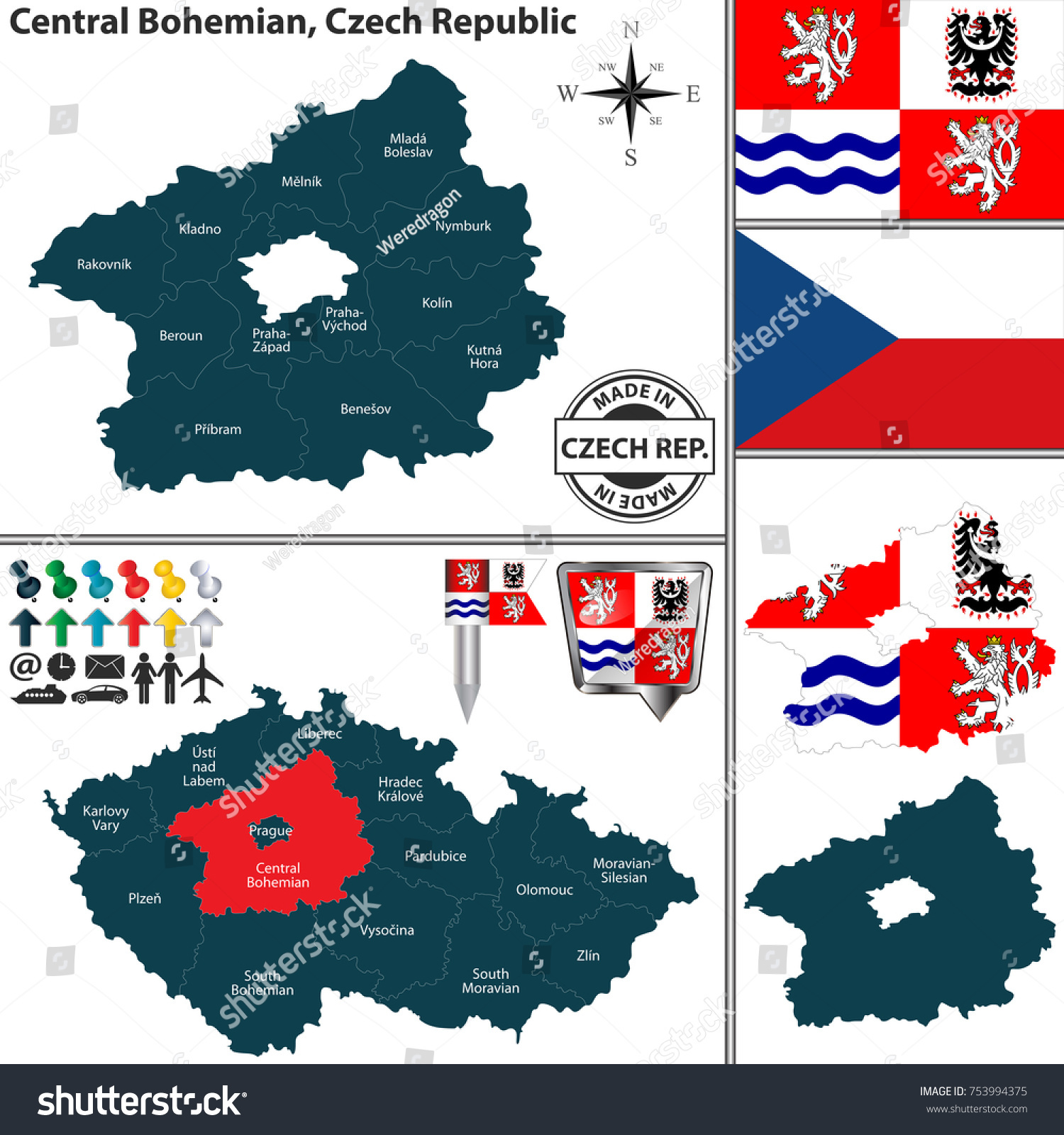 Vector Map Of Central Bohemian Region And - Royalty Free Stock Vector ...