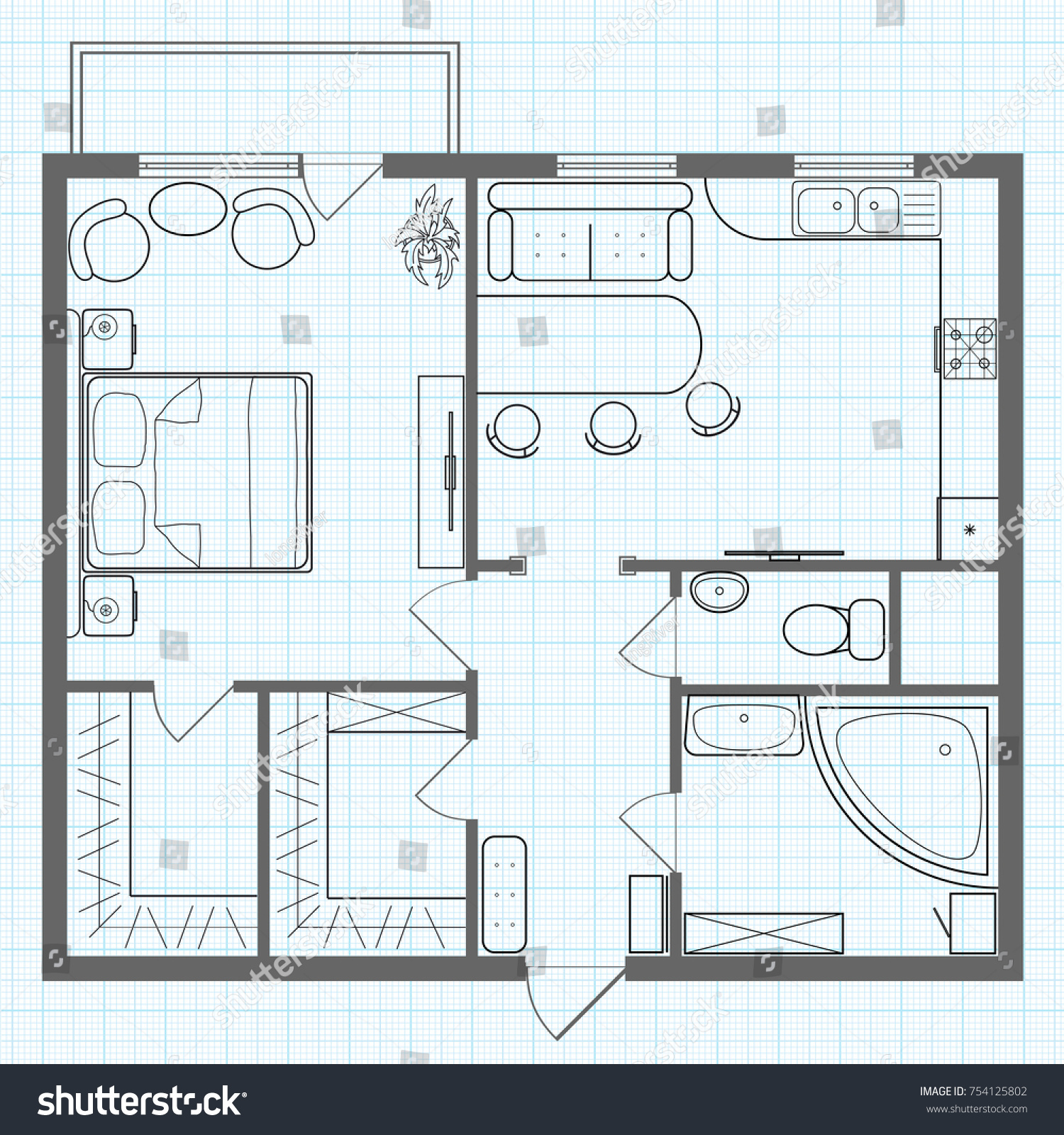 Black and white sketch plan of the house on a - Royalty Free Stock ...