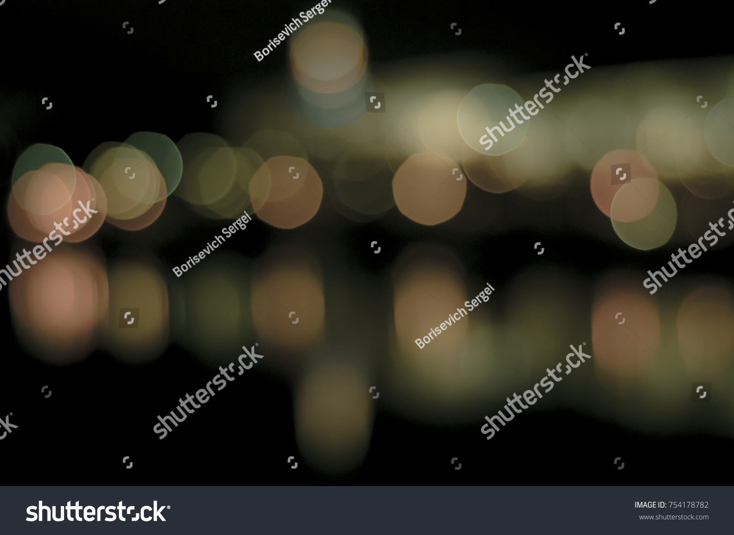 Soft colorful bokeh background. Luminous garlands of electric lights. Copy space to add text. Saturated colors. Blurry abstraction. Gentle tone. Dark night. Festive party in city. Defocus effect. #754178782