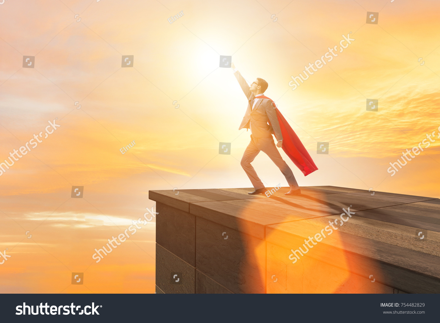 Businessman superhero successful in career ladder concept #754482829