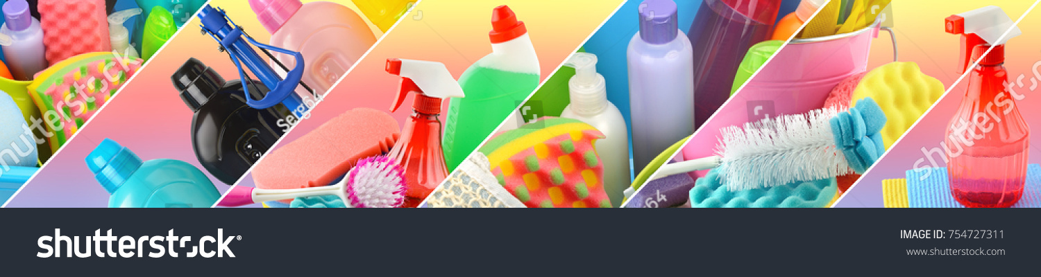 Panoramic collection of cleaning supplies #754727311