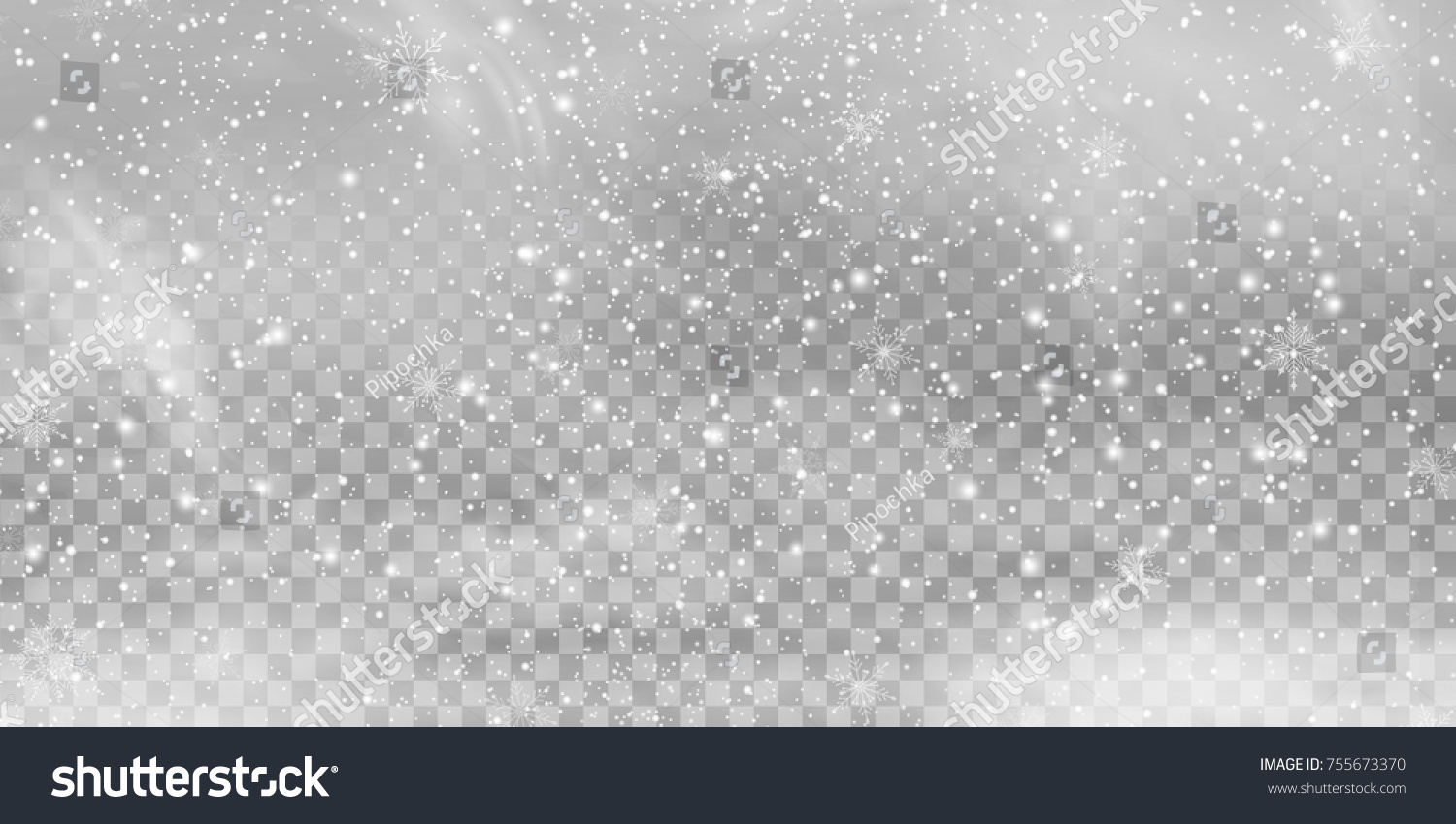 Falling Christmas Shining transparent beautiful, little snow isolated on transparent background. Snow flakes, snow background. Vector heavy snowfall, snowflakes in different shapes and forms. #755673370