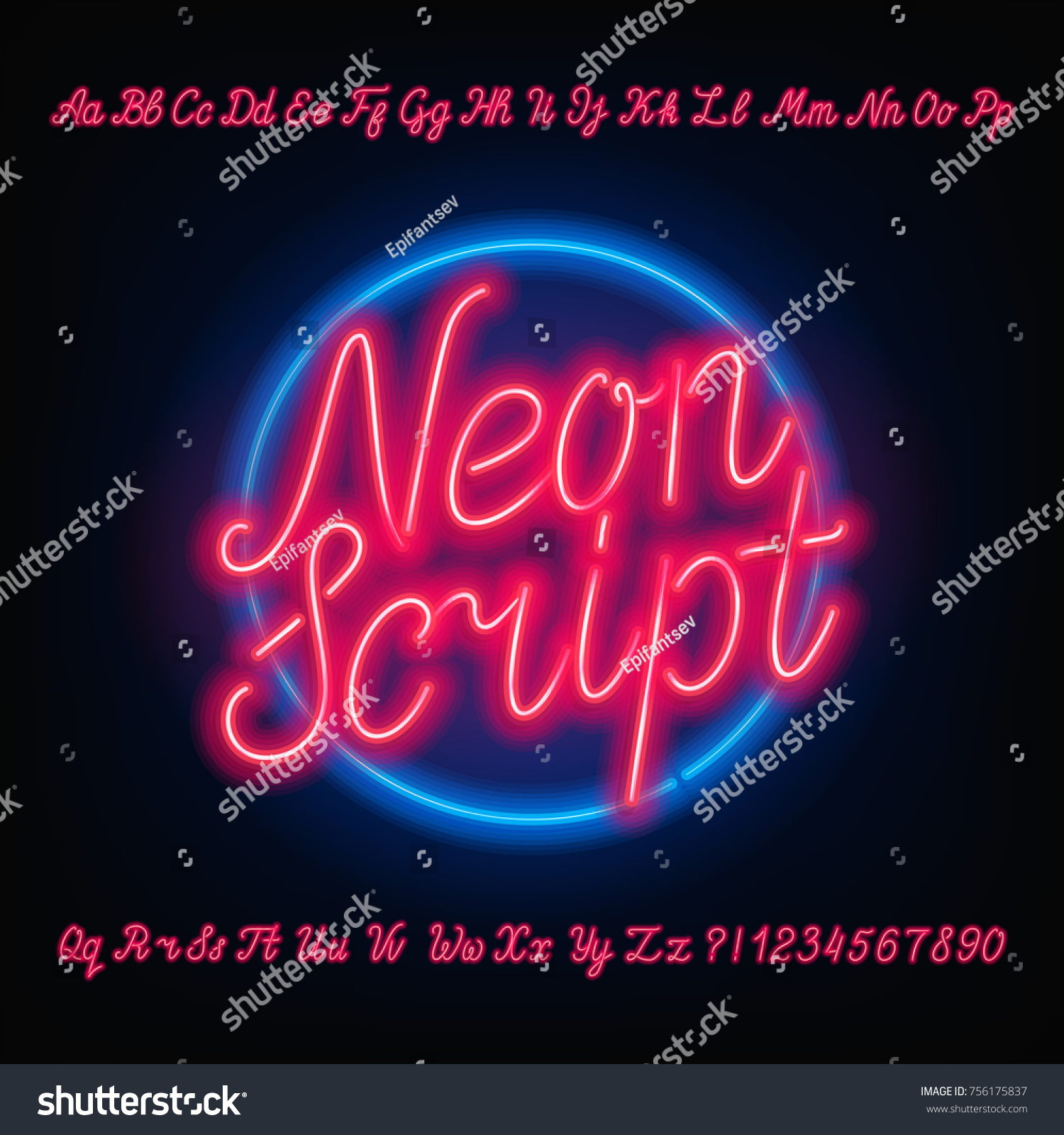 Neon script alphabet font. Red neon uppercase - Royalty Free Stock ...