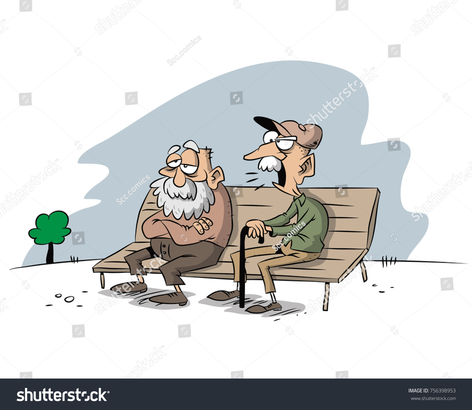 Two Old Men Sitting On A Park Bench And Talking Royalty Free Stock