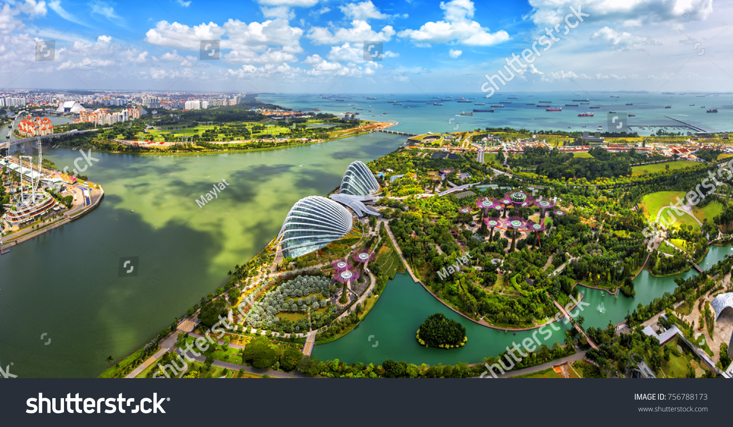 Bird eyes view of Singapore City skyline in Singapore.  #756788173