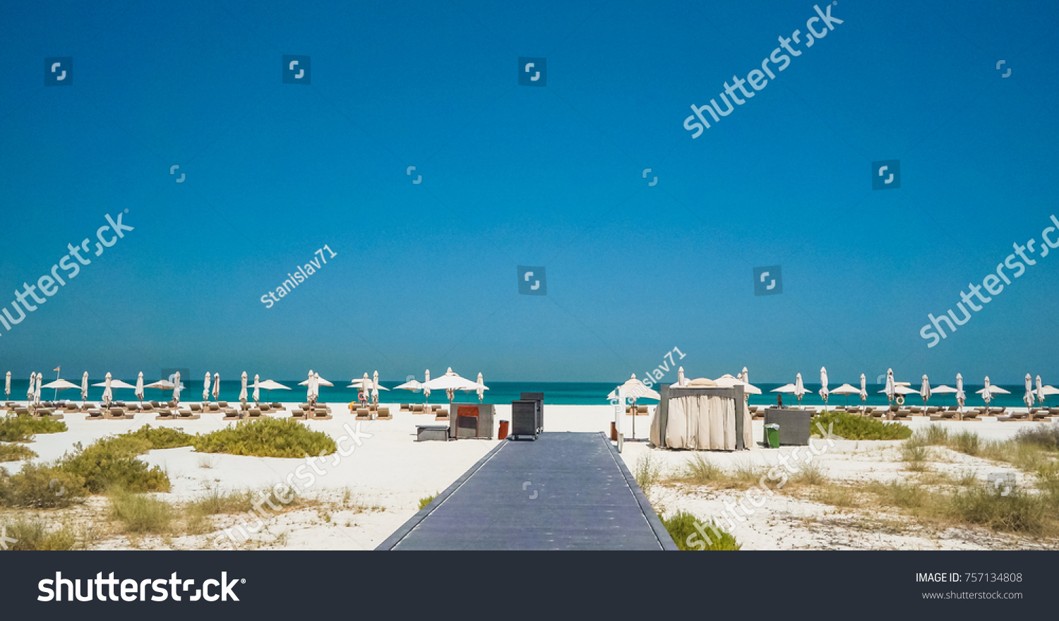 Vacation holidays beach background. Abu Dhabi. Environmentally friendly beach on the island of Saadiyat. #757134808