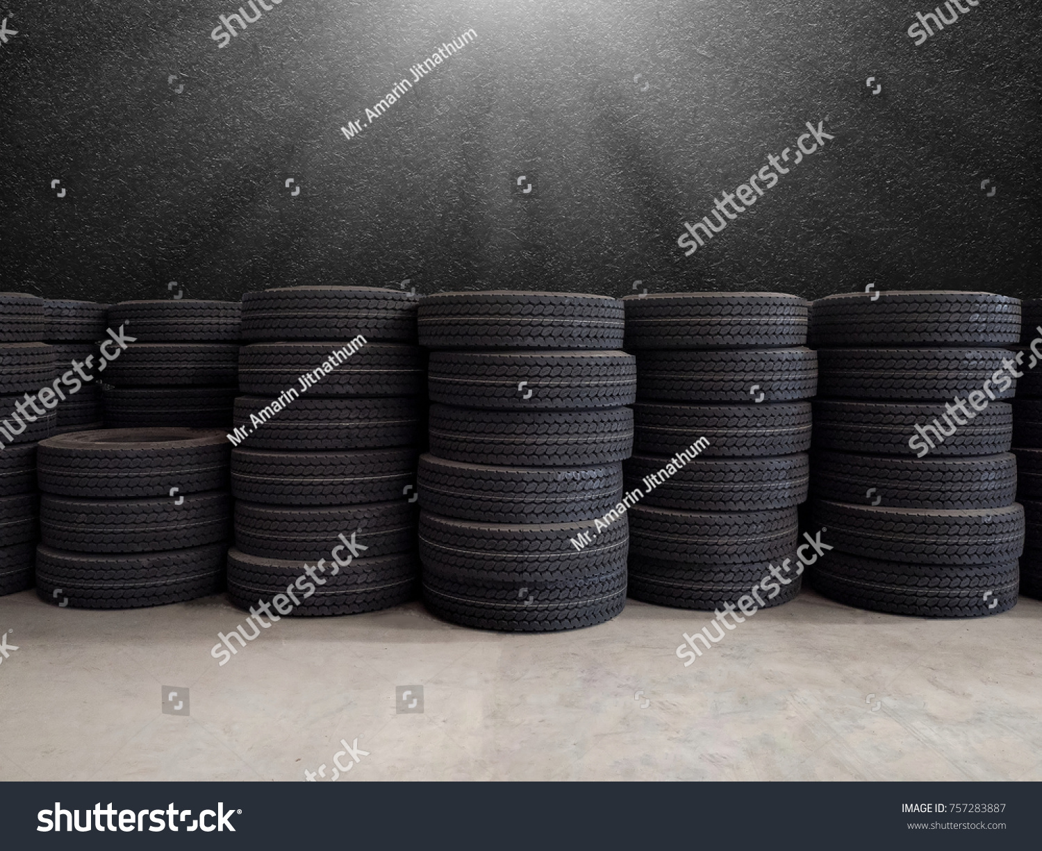 Stacks of tires in warehouse, Tires for sale at a tire store #757283887