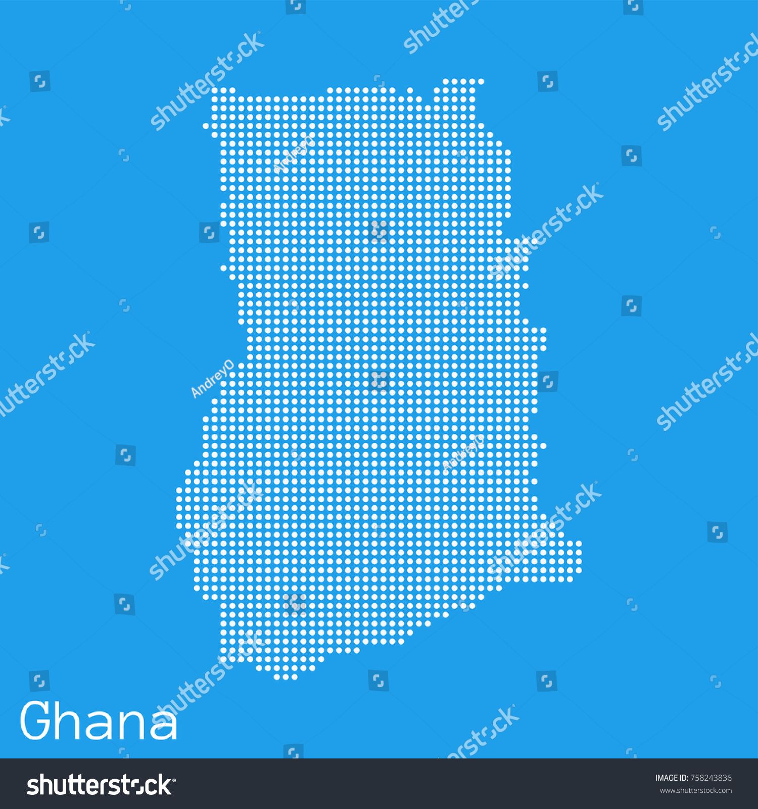 Vector Ghana Map Silhouette Dotted On Blue Royalty Free Stock Vector 758243836