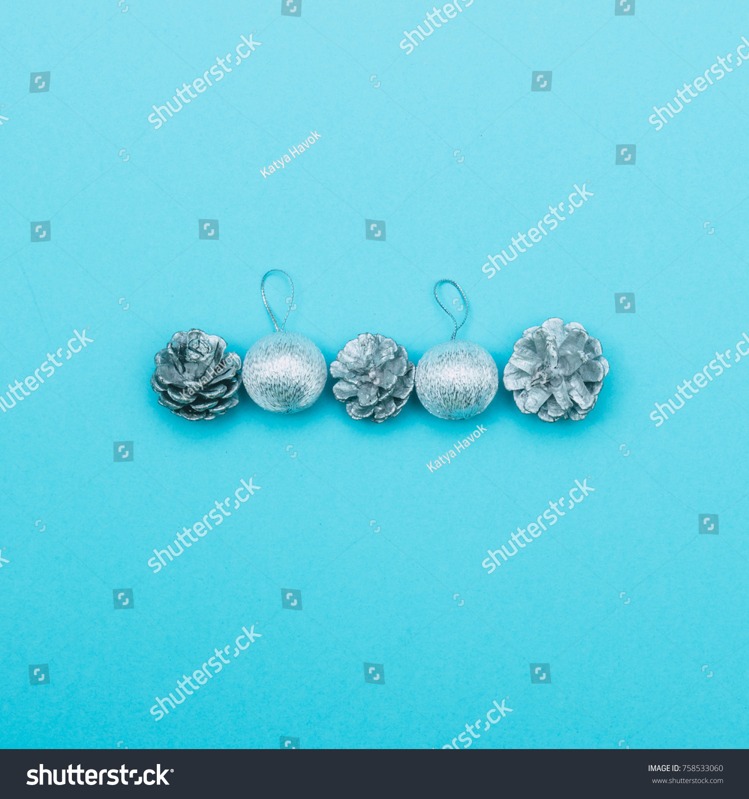 silver Christmas decoration. New Year minimal concept. #758533060