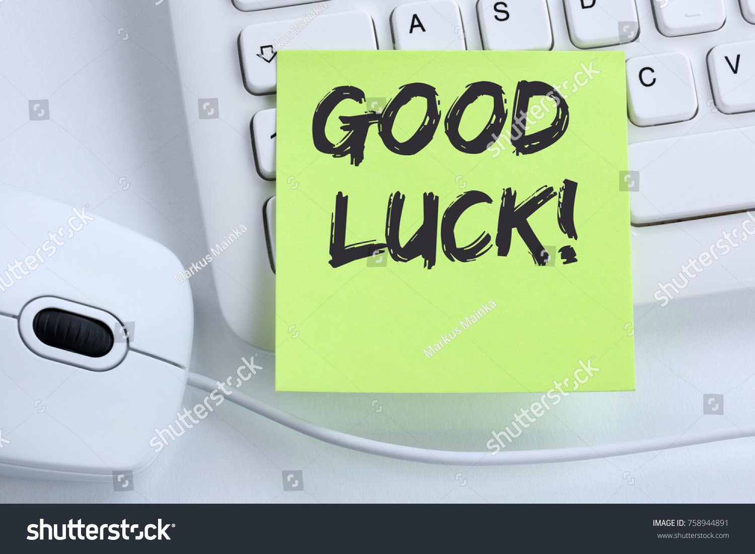 Good luck success successful test wish wishing office business concept mouse computer keyboard #758944891