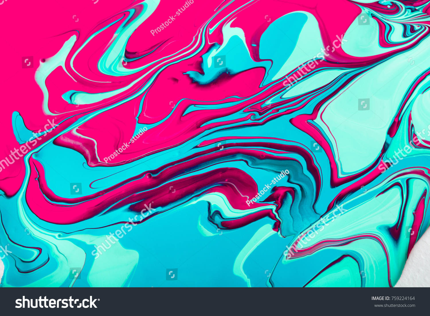 Liquid paper marbling paint background. Fluid painting abstract texture, art technique. Colorful mix of acrylic vibrant colors. #759224164