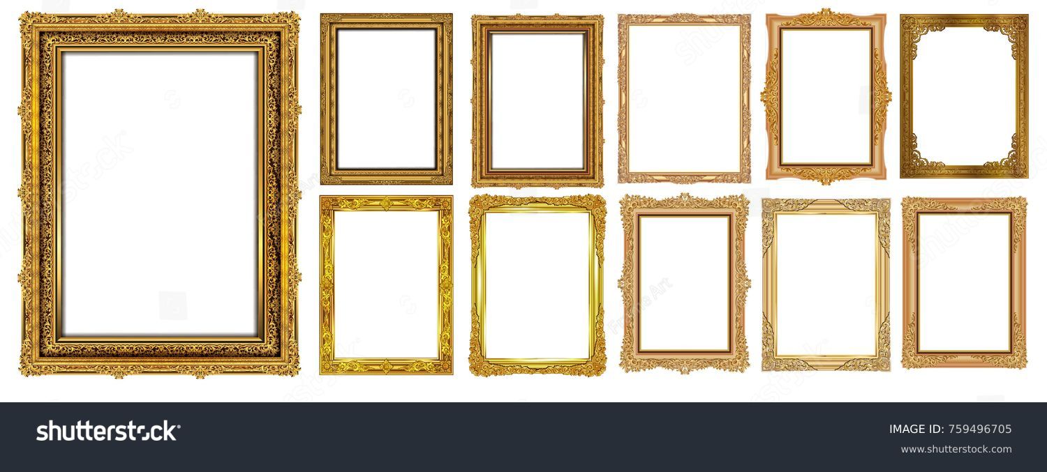 Set of Decorative vintage frames and borders set,Gold photo frame with corner Thailand line floral for picture, Vector design decoration pattern style. border design is pattern Thai art style #759496705