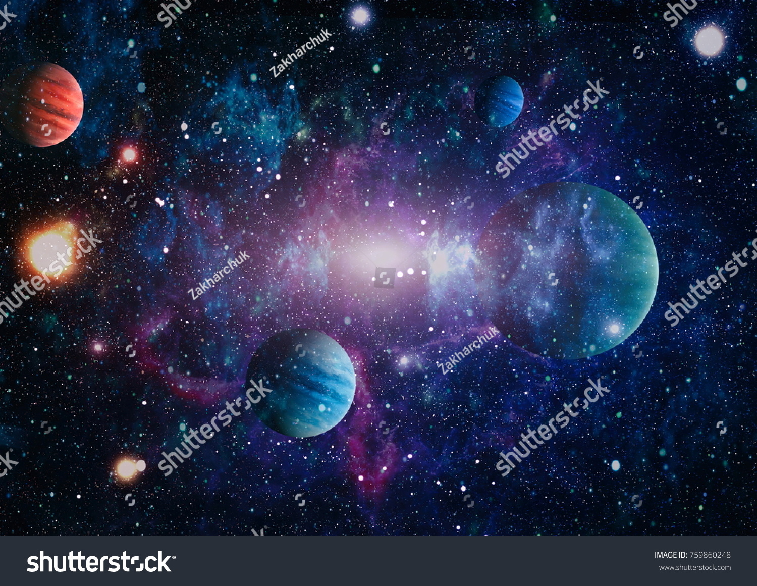 planets, stars and galaxies in outer space showing the beauty of space exploration. Elements furnished by NASA . #759860248