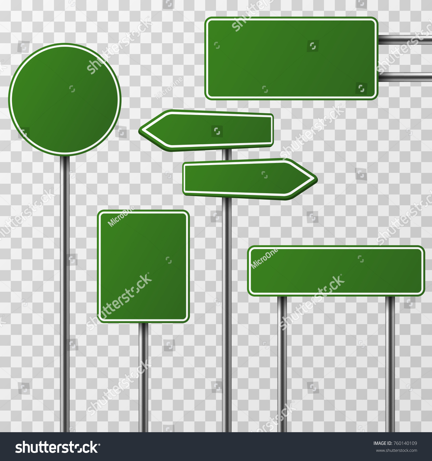 Realistic blank green street and road signs isolated vector. Set of street traffic sign, road signpost direction illustration #760140109