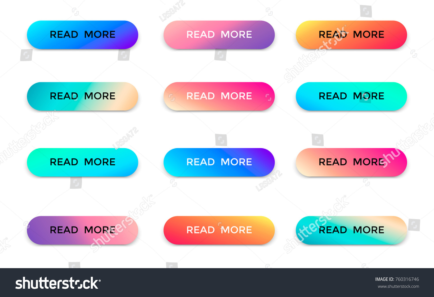 Modern read more color vector buttons isolated on white background. Read more arrow web button banner for website illustration. #760316746