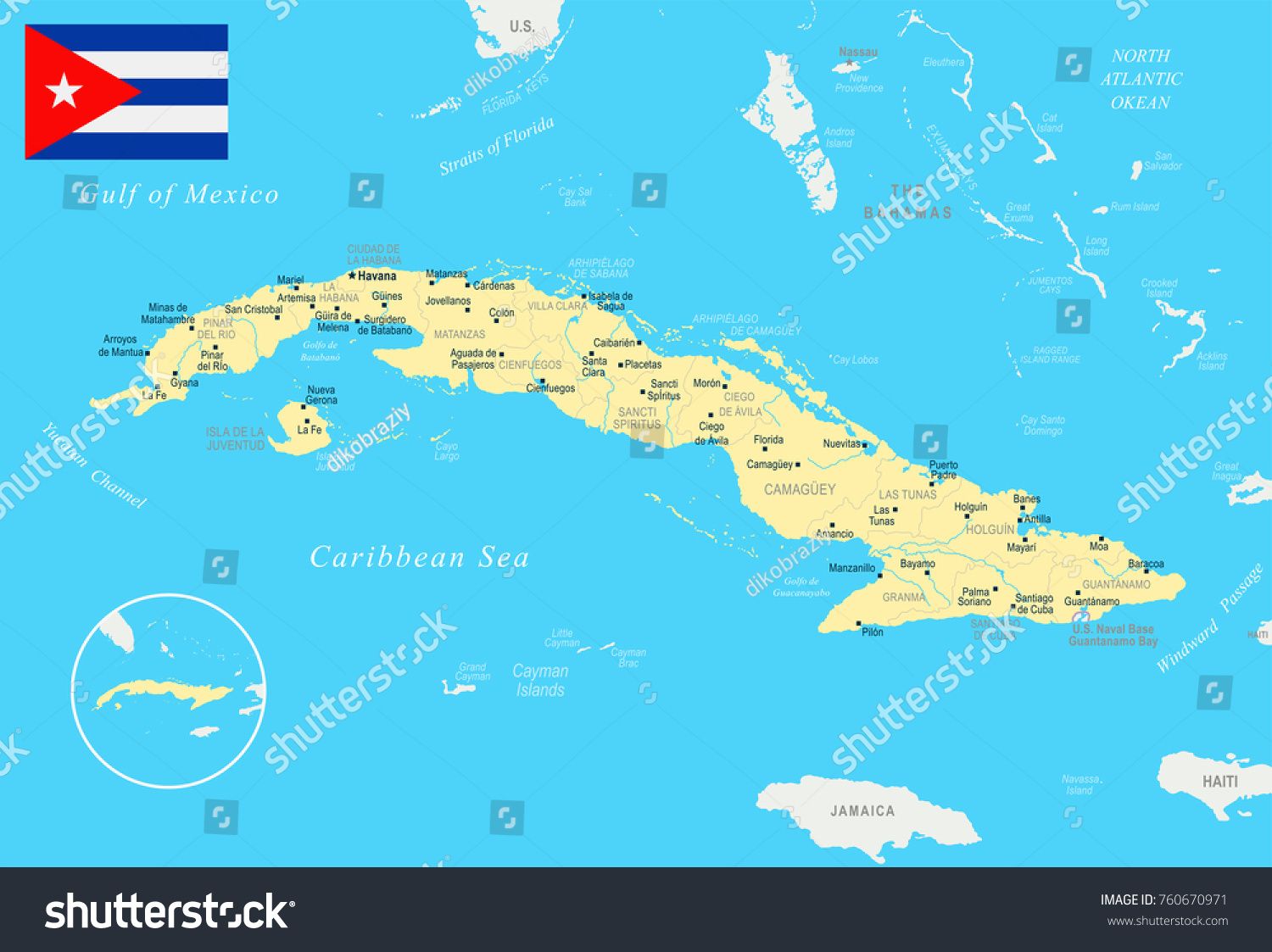 Cuba map and flag - High Detailed Vector - Royalty Free Stock Vector ...