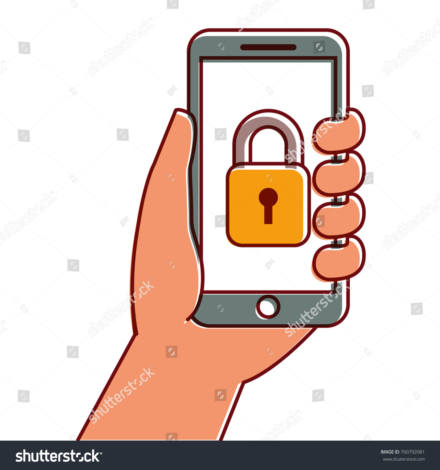 Hand Holding Smartphone Security Access Royalty Free Stock Vector 760792081 