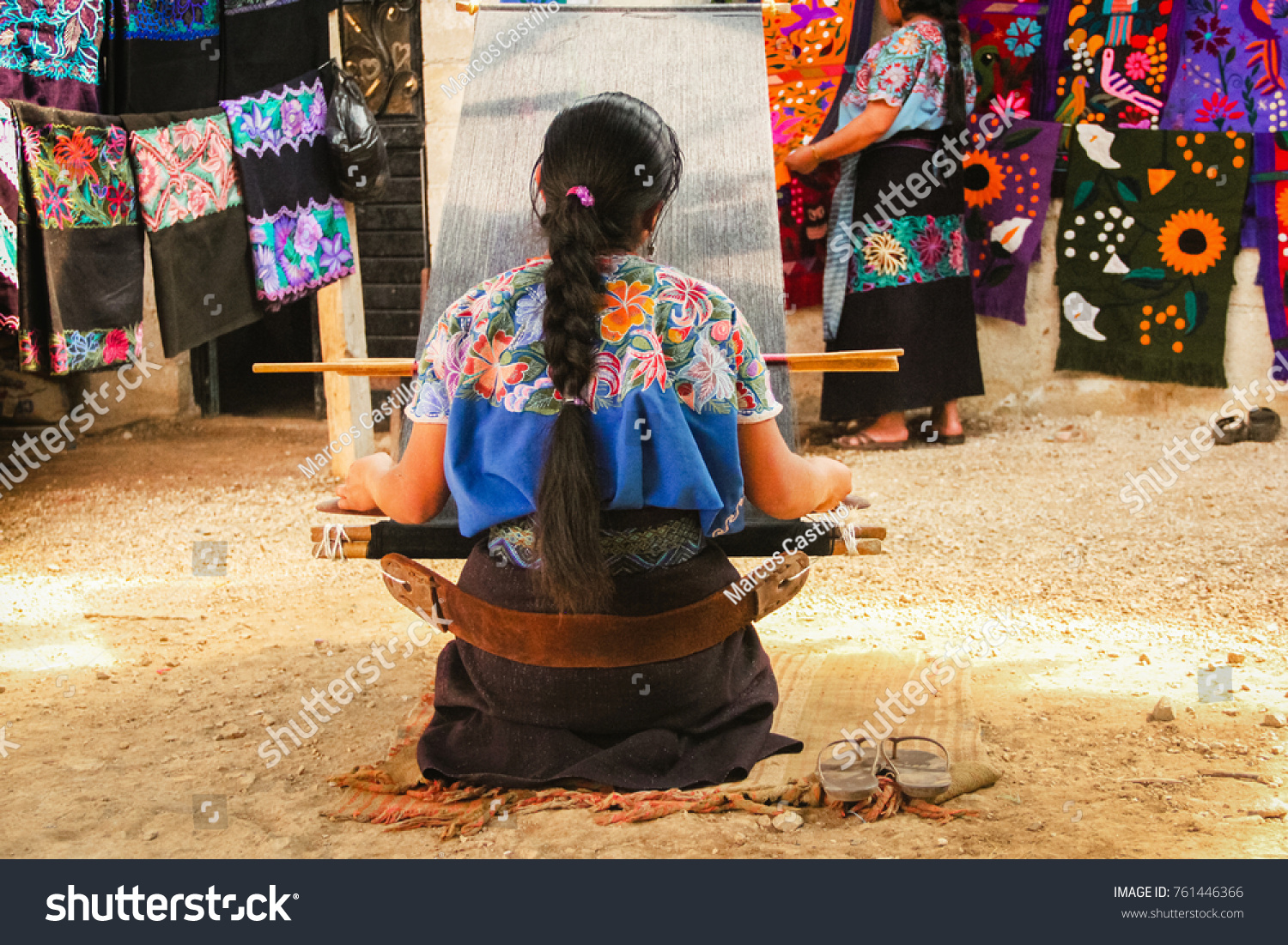Mexican woman working loom in Chiapas Mexico #761446366