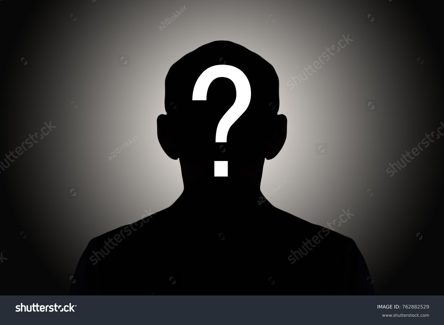 silhouette male on gradient background with white question mark #762882529