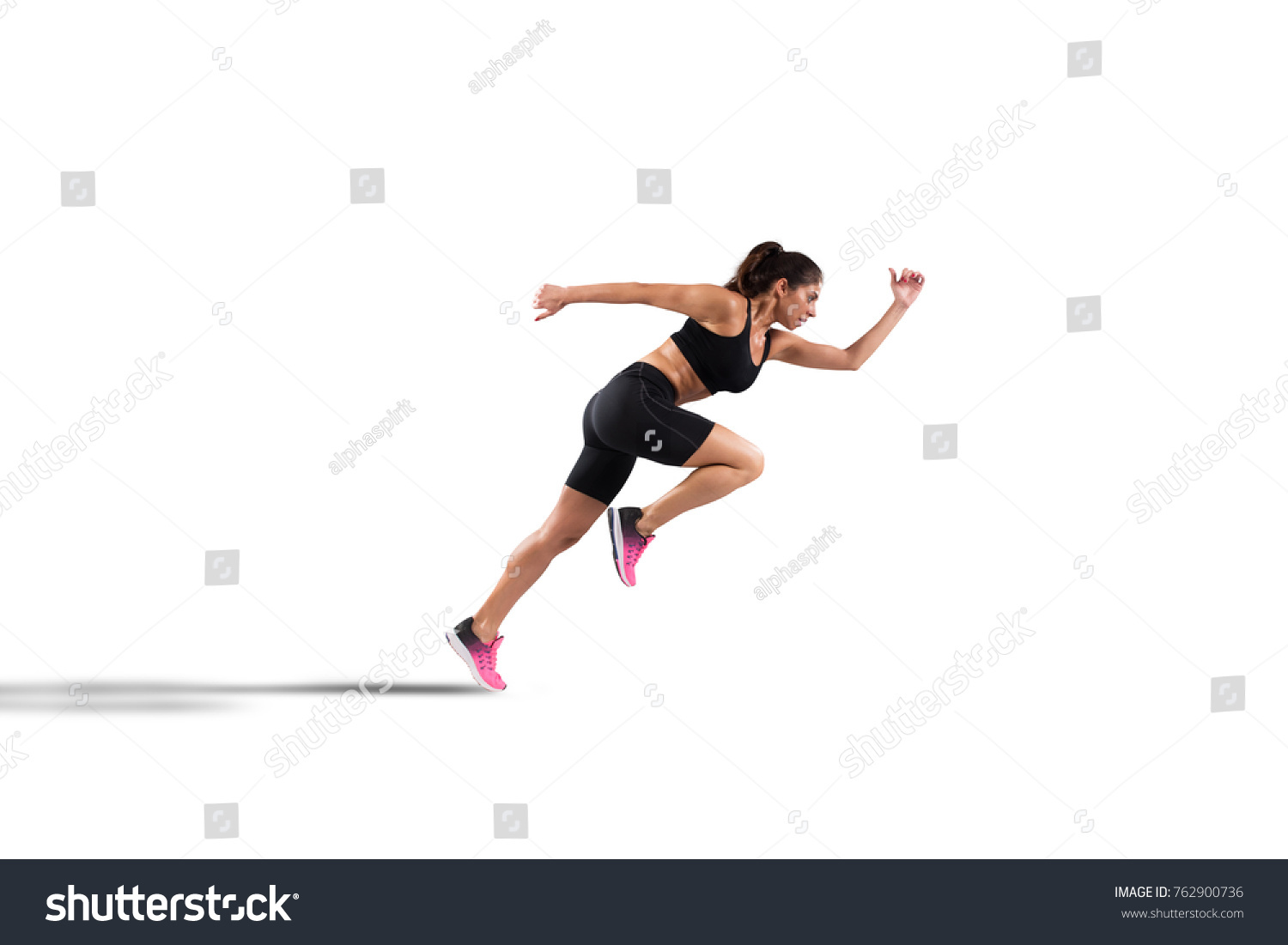 Athletic woman runner isolated on white background #762900736