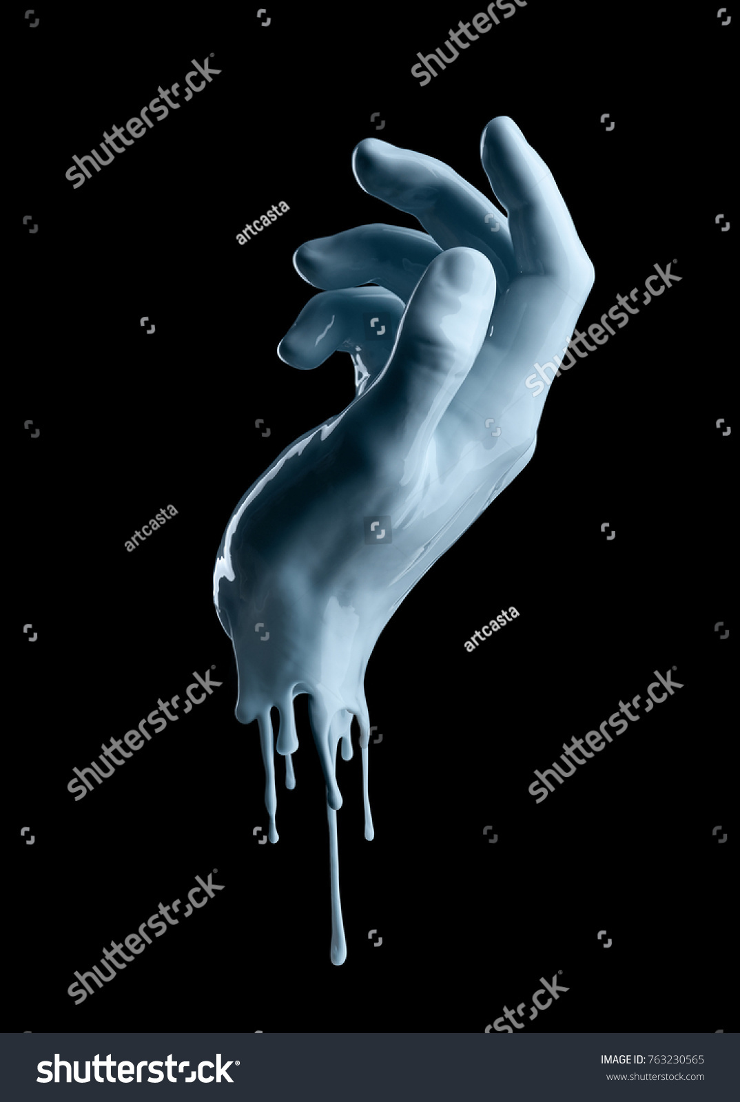 Elegant female hand on a light blue paint isolated  on a black background #763230565