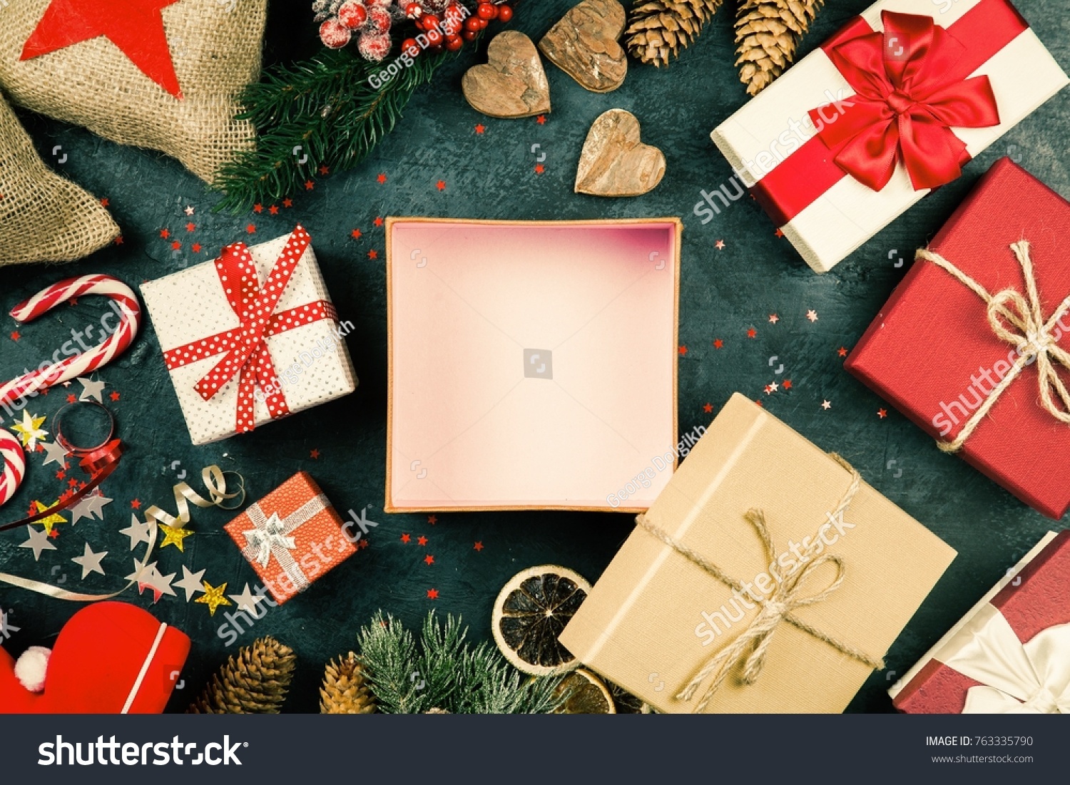 Christmas presents on dark background #763335790