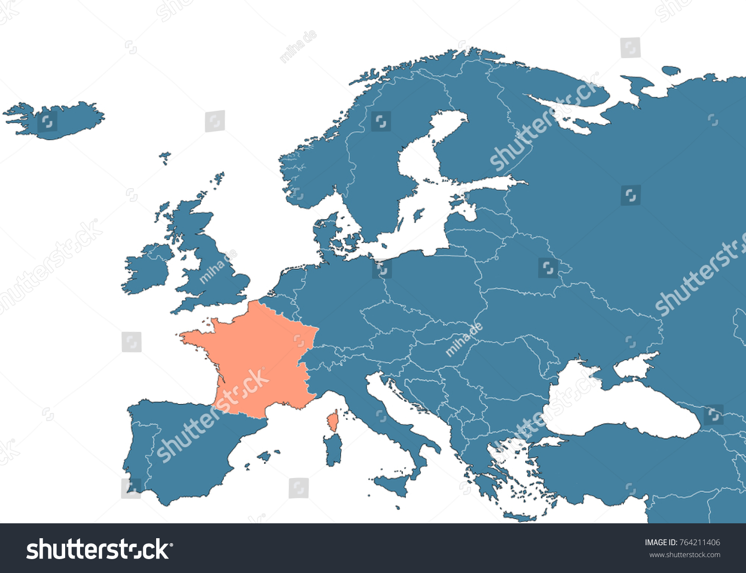 France on the map of Europe - Royalty Free Stock Photo 764211406 ...