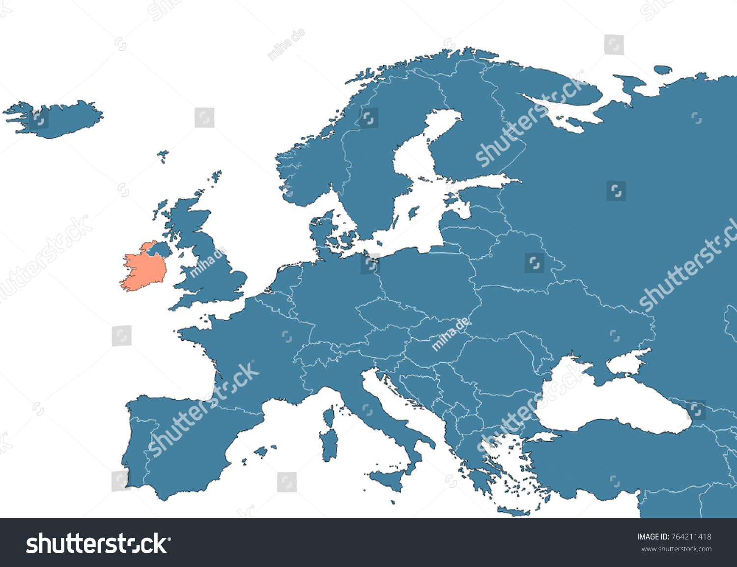 Ireland On The Map Of Europe - Royalty Free Stock Photo 764211418 