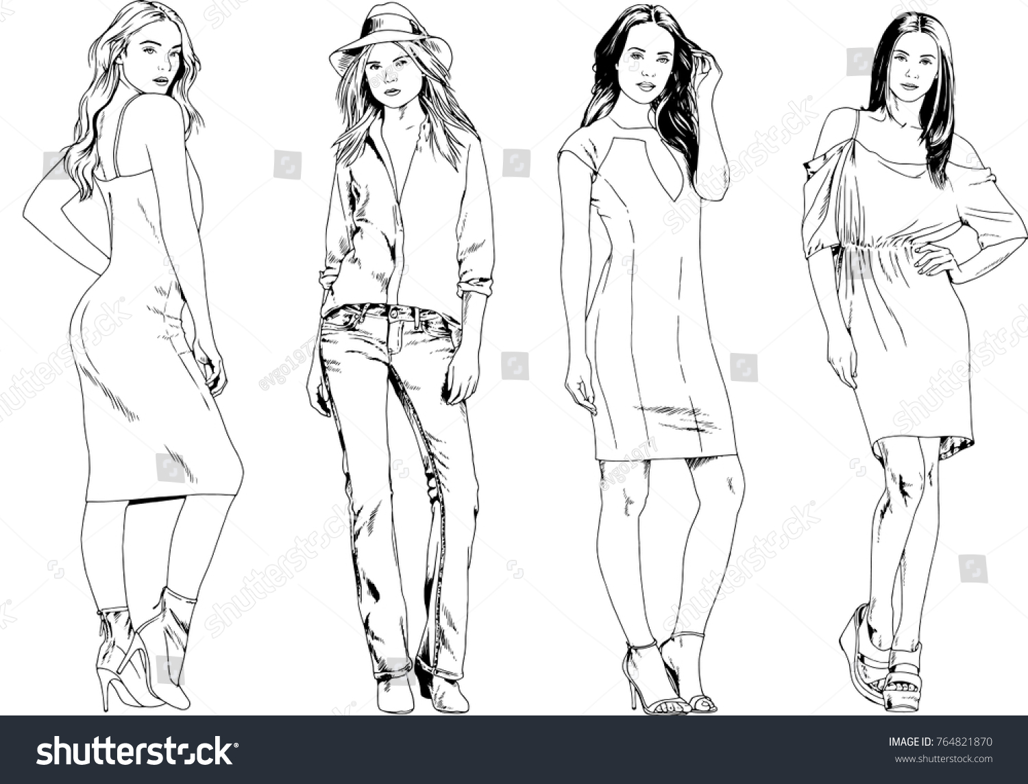 vector drawings on the theme of beautiful slim - Royalty Free Stock ...