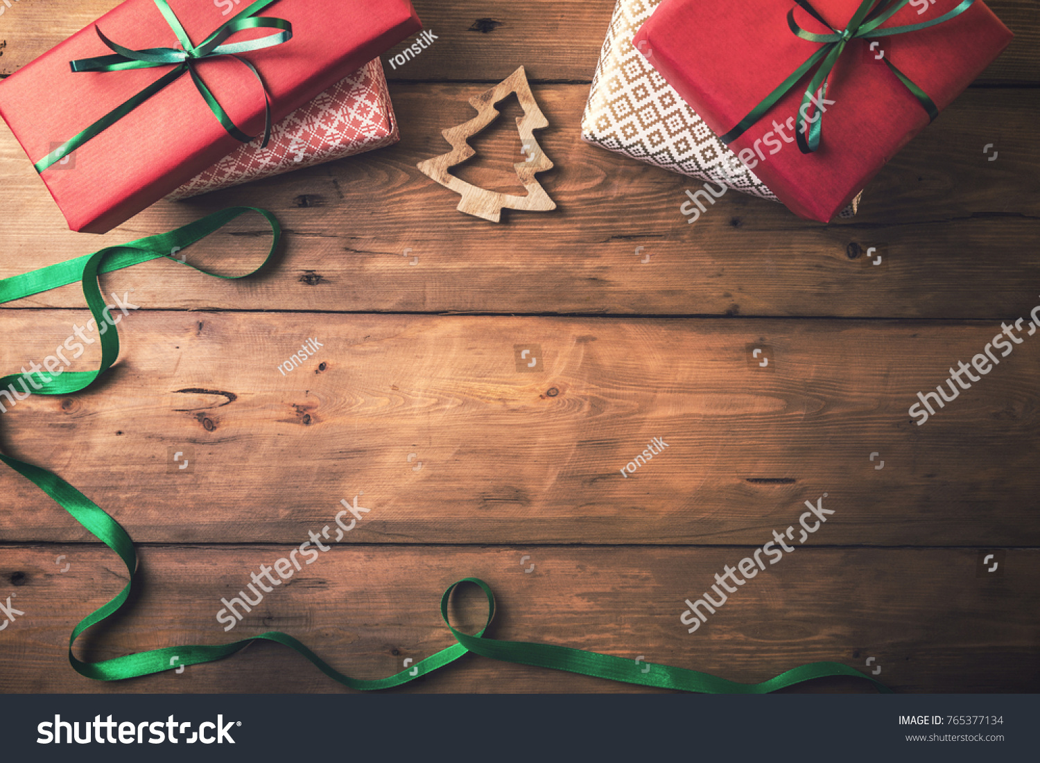 christmas card background. presents and decors with copy space #765377134