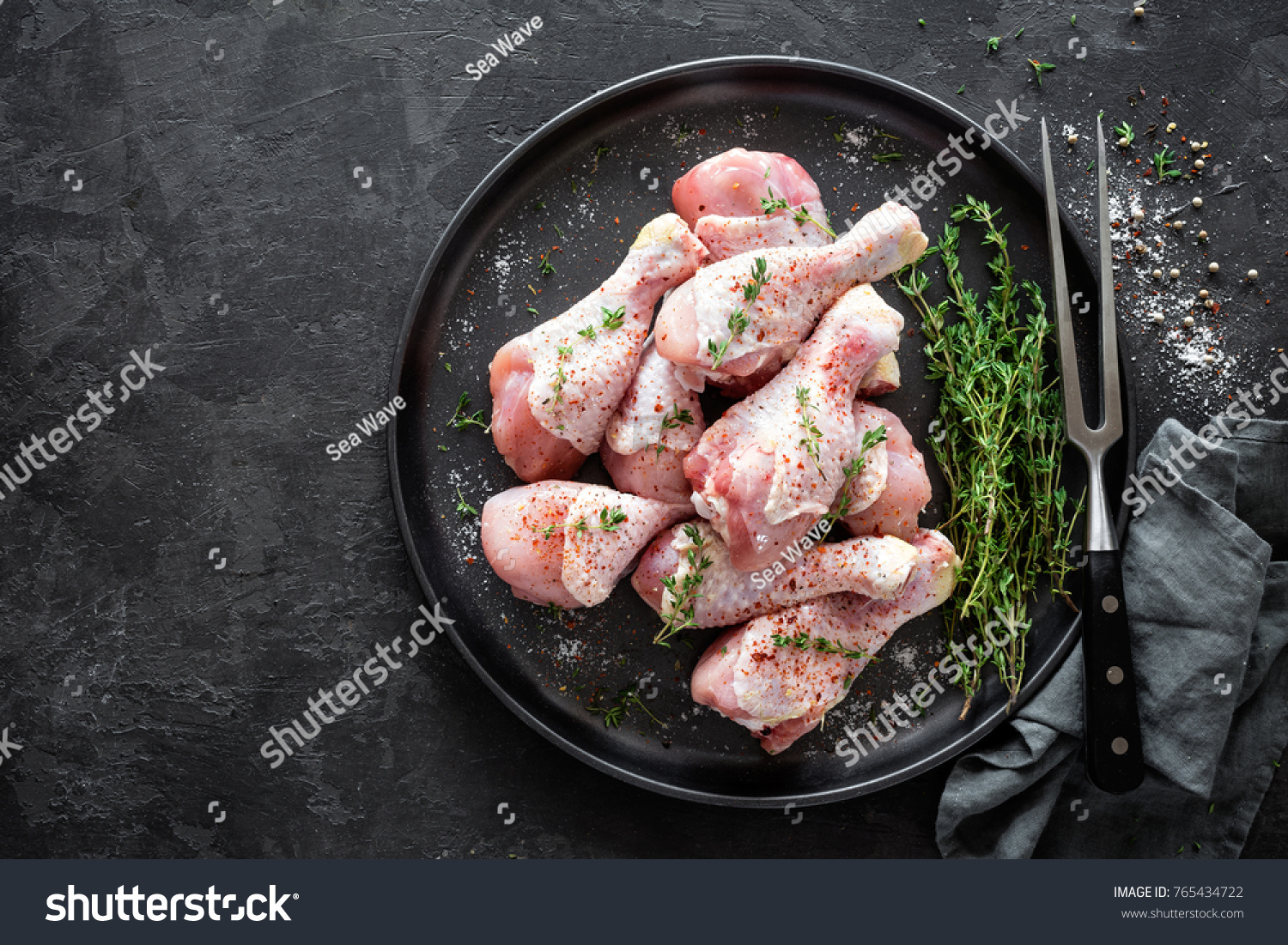 Raw marinated chicken meat, chicken legs #765434722