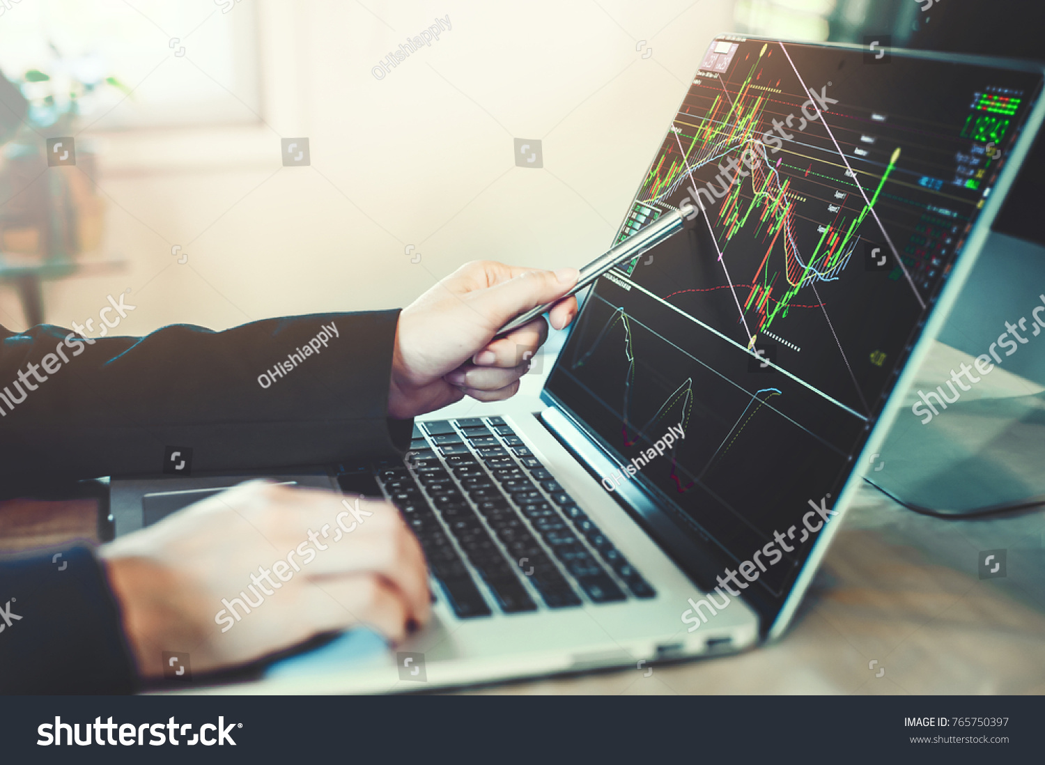 business people working with stock trading forex with technical indicator tool on laptop #765750397